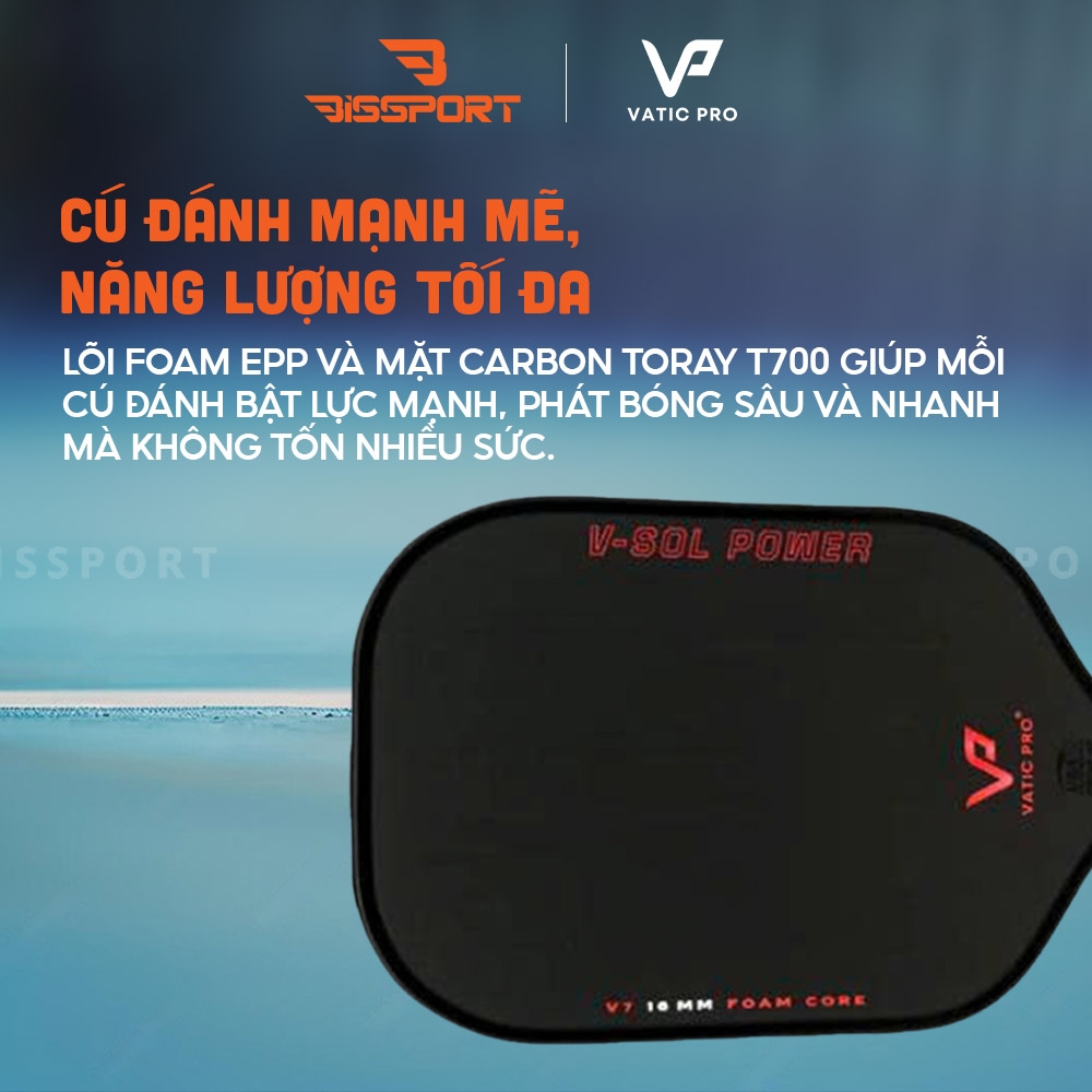 Vợt Pickleball Vatic Pro Vsol Power V7 Chính Hãng - Bền Bỉ - Siêu Xoáy - Nhẹ - Kiểm Soát Bóng - Linh Hoạt